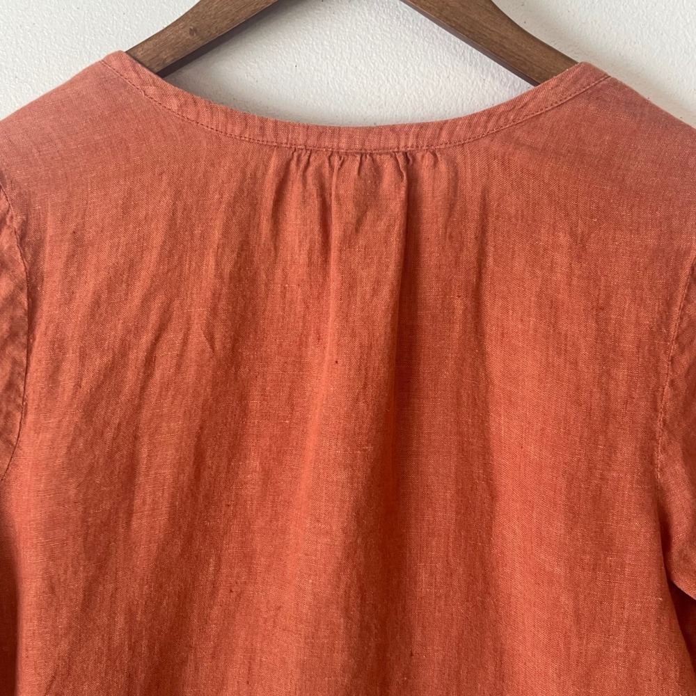 Pure J. Jill 100% Linen SP Button Up Blouse Rust Orange Petite Lagenlook‎ Beach - Picture 9 of 12